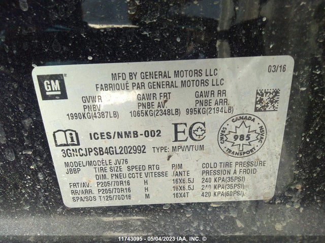 Chevrolet Trax Lt 2016 3GNCJPSB4GL202992 Image 9