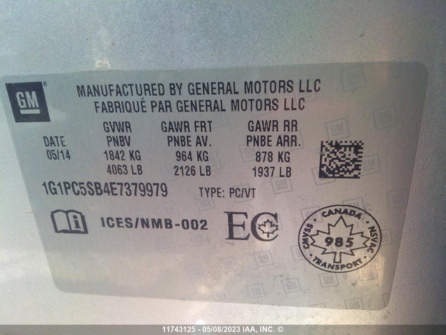 Chevrolet Cruze 1lt 2014 1G1PC5SB4E7379979 Image 10