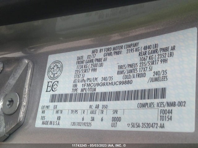 Ford ESCAPE SE 2017 1FMCU9G9XHUC99880 Image 11