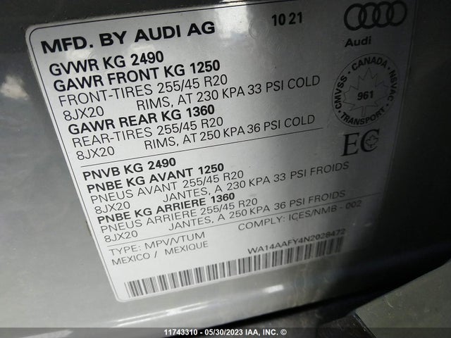 WA14AAFY4N2028472 Audi Q5 Sportback Premium