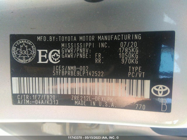 Toyota Corolla Le/l/xle 2020 5YFBPRBE9LP142522 Image 11