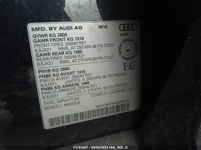 WA1C4AFY8J2235735 Audi Sq5 Prestige