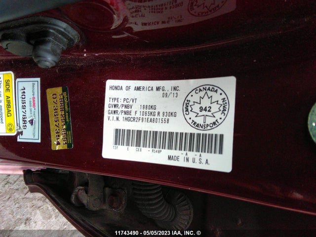 Honda Accord Touring 2014 1HGCR2F91EA801558 Image 10