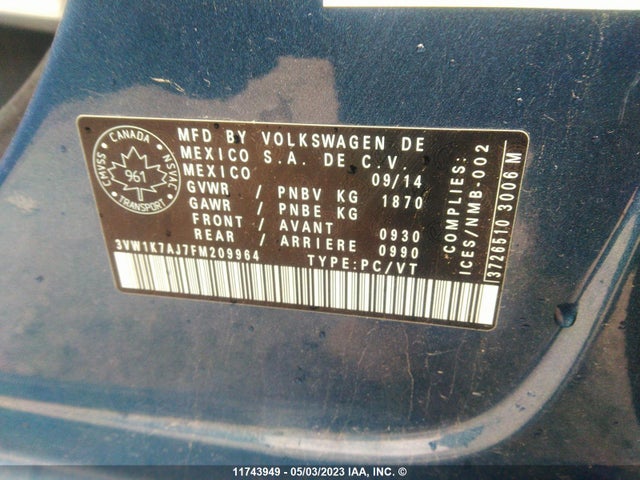3VW1K7AJ7FM209964 Volkswagen JETTA S