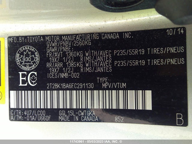 2T2BK1BA6FC291130 Lexus Rx 350/base/f Sport