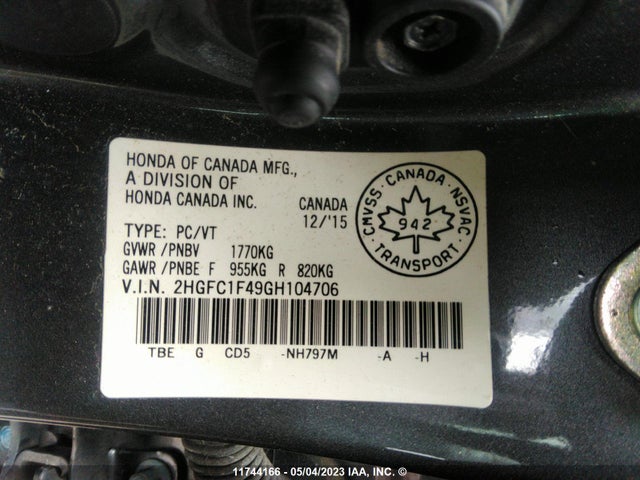 Honda CIVIC EX 2016 2HGFC1F49GH104706 Image 9