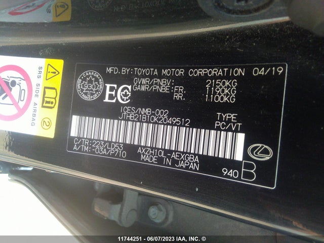 JTHB21B10K2049512 Lexus Es Es 300h