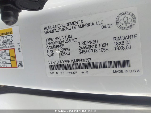 Honda Pilot Black 2021 5FNYF6H79MB508397 Image 10
