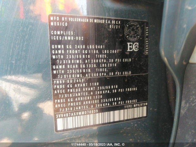 Volkswagen Tiguan Highline 2021 3VV4B7AX9MM070939 Image 10