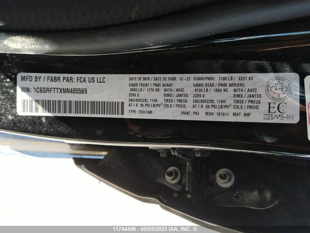 1C6SRFTTXNN465569 RAM 1500 Sport