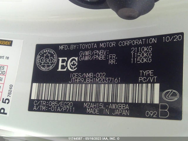 JTHP9JBH1M2037161 Lexus Ux Ux 250h