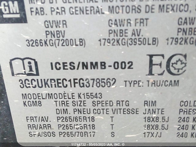 Chevrolet Silverado 1500 Lt 2015 3GCUKREC1FG378562 Image 9