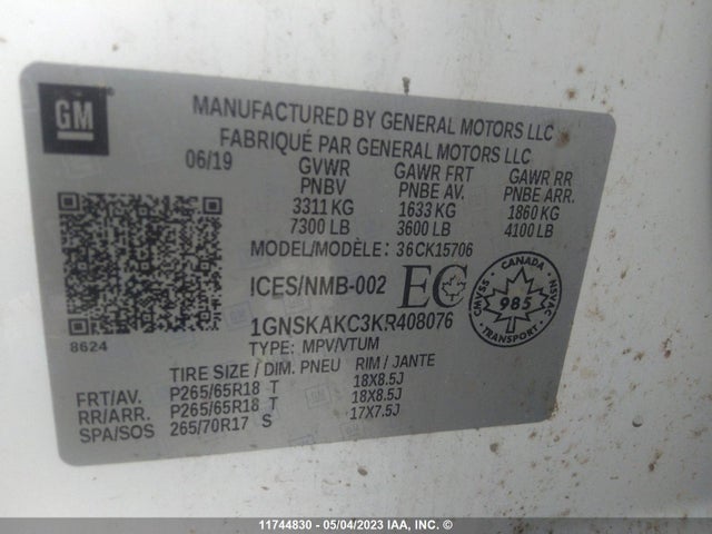 Chevrolet Tahoe Ls 2019 1GNSKAKC3KR408076 Image 9