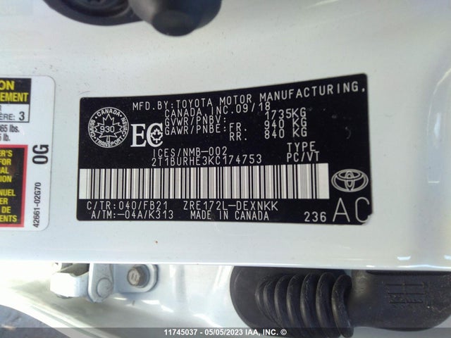 Toyota Corolla Ce/se/le 2019 2T1BURHE3KC174753 Image 11