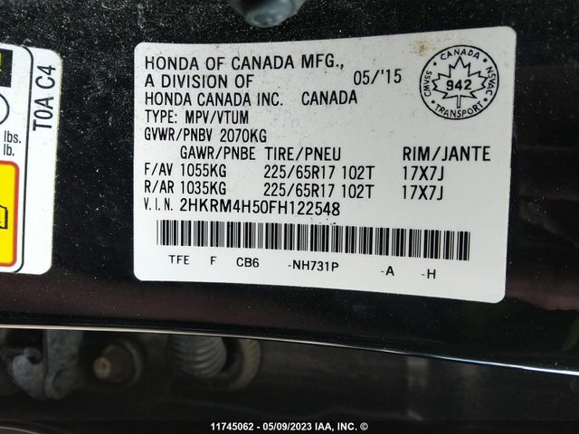 Honda CR-V EX 2015 2HKRM4H50FH122548 Image 9