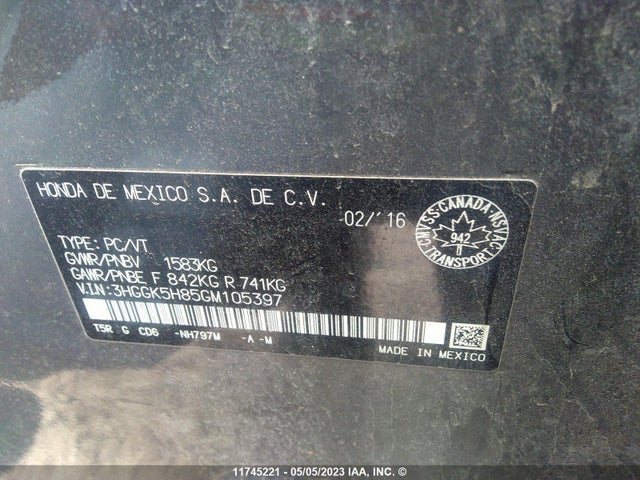 Honda Fit Ex/exl 2016 3HGGK5H85GM105397 Image 11