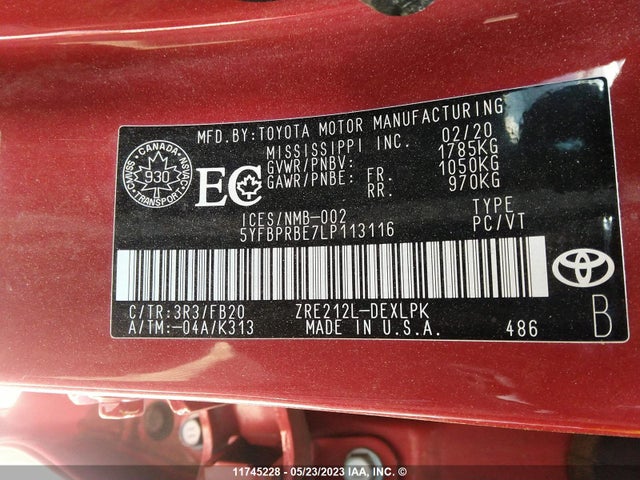 Toyota COROLLA LE 2020 5YFBPRBE7LP113116 Image 10