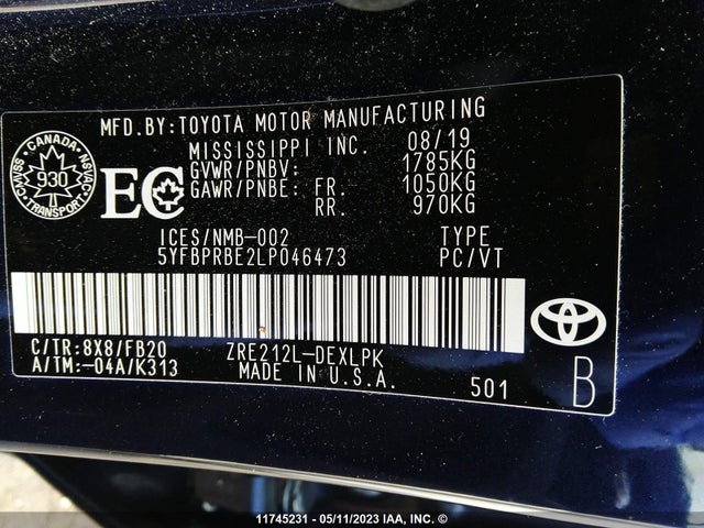 Toyota Corolla Le/l/xle 2020 5YFBPRBE2LP046473 Image 10