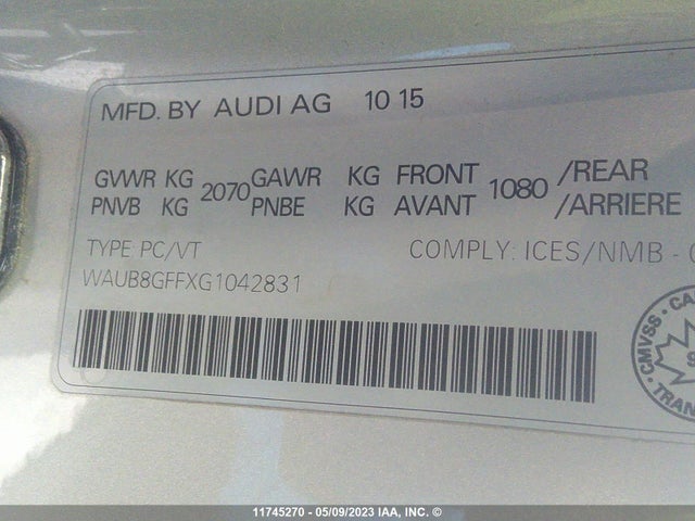 WAUB8GFFXG1042831 Audi A3 2.0t Komfort