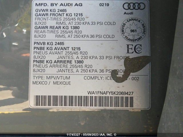 WA1FNAFY5K2069427 Audi Q5 Technik S-line