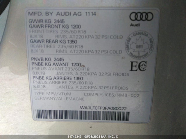 WA1LFCFP3FA080022 Audi Q5 Premium Plus