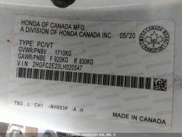 Honda Civic Sedan Dx 2020 2HGFC2E20LH020547 Image 9