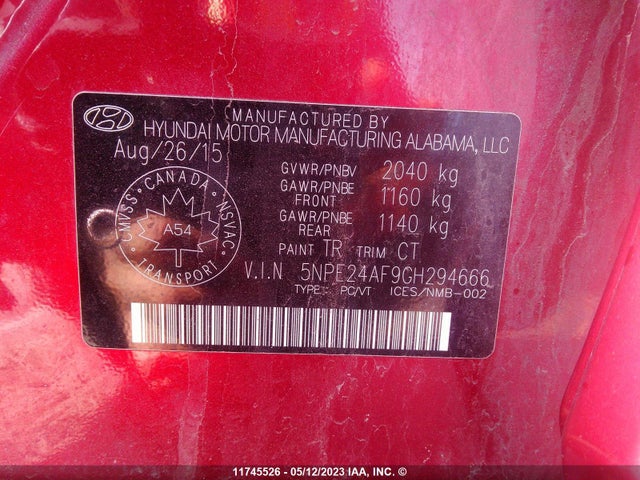 Hyundai Sonata 2.4l Gls 2016 5NPE24AF9GH294666 Image 11