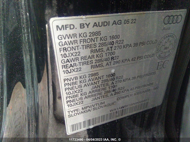 WA1AWBF15ND026621 Audi Sq8 Premium Plus