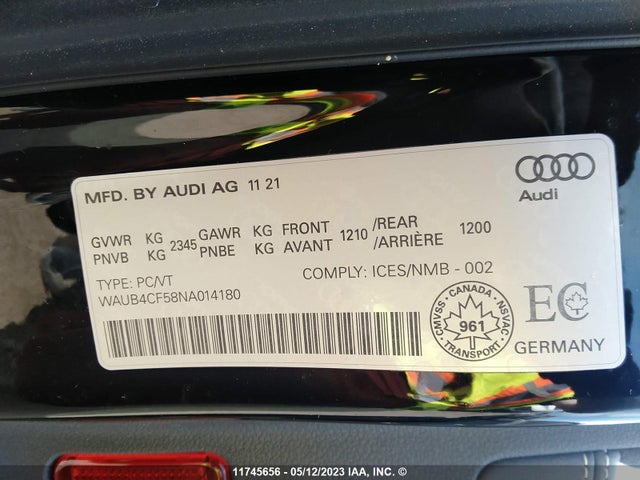 WAUB4CF58NA014180 Audi S5 Prestige