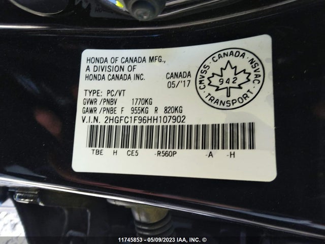 Honda Civic Touring 2017 2HGFC1F96HH107902 Image 9