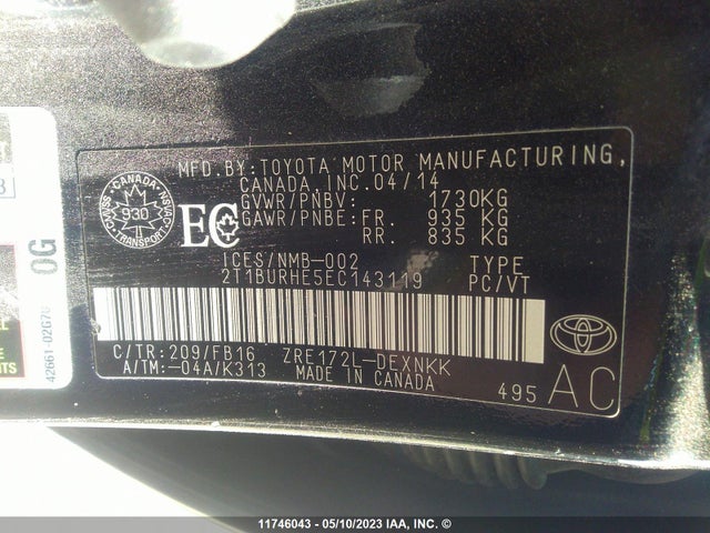 Toyota COROLLA CE/S/LE 2014 2T1BURHE5EC143119 Image 9