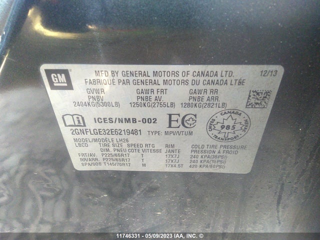 Chevrolet EQUINOX LT 2014 2GNFLGE32E6219481 Image 9