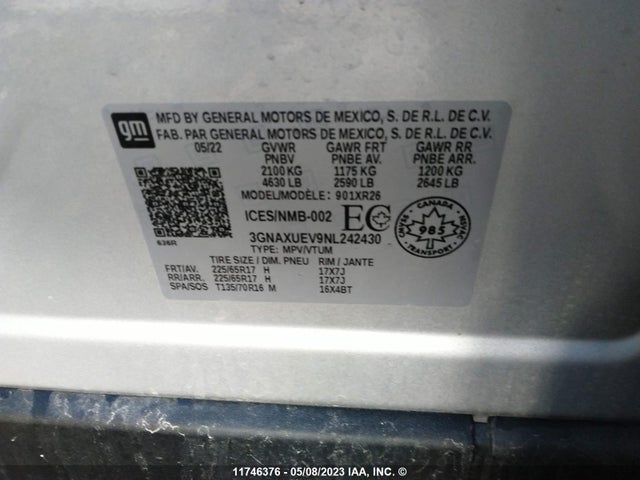 Chevrolet EQUINOX LT 2022 3GNAXUEV9NL242430 Image 9