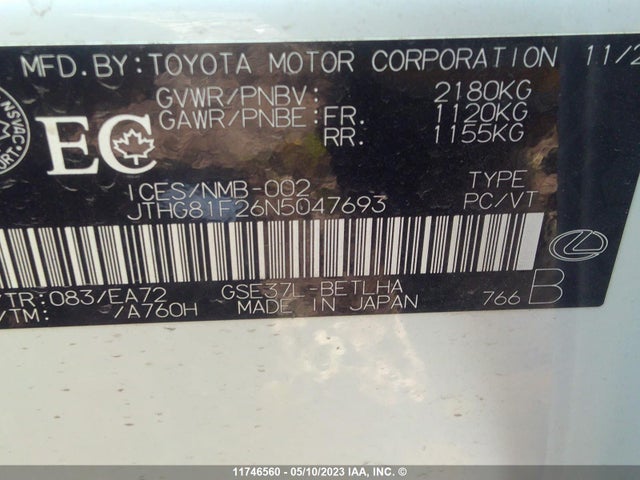 JTHG81F26N5047693 Lexus Is Is 300