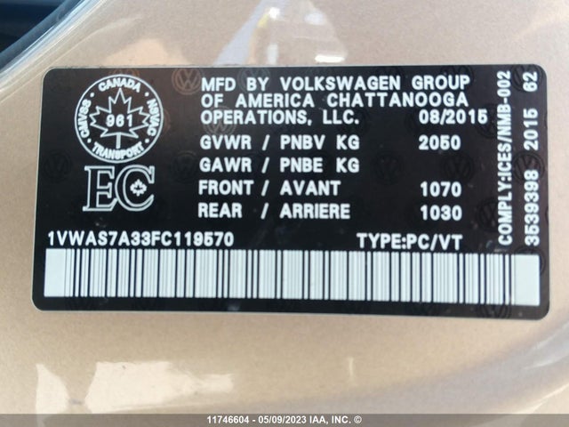 1VWAS7A33FC119570 Volkswagen PASSAT S