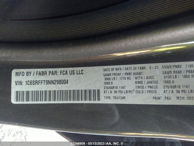 1C6SRFFT9NN298004 RAM 1500 Big Horn/lone Star