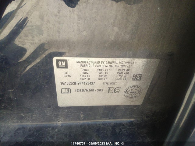 Chevrolet SONIC LT 2015 1G1JC6SH9F4193437 Image 9