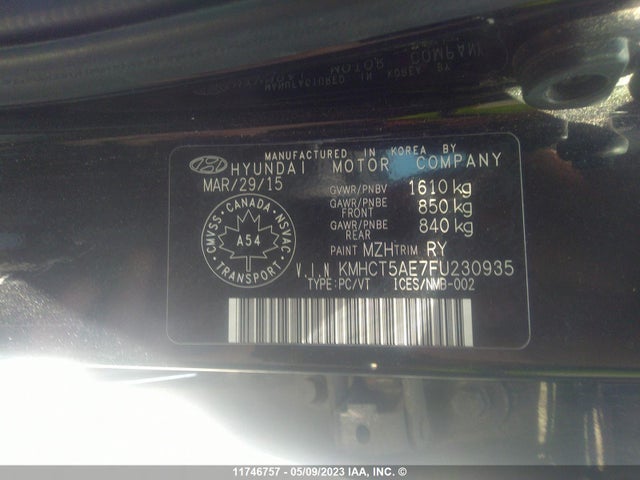 11746757 :رقم المزاد ، KMHCT5AE7FU230935 vin ، 2015 Hyundai Accent Gs مزاد بيع