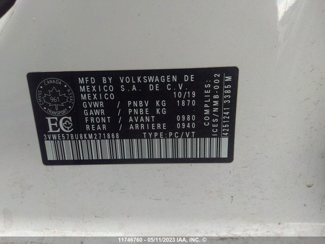 3VWE57BU8KM271868 Volkswagen JETTA SEL