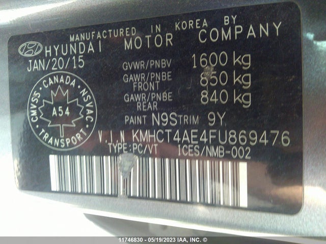 Hyundai ACCENT GL 2015 KMHCT4AE4FU869476 Image 9
