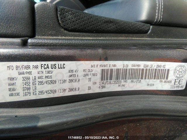 1C4RJFDJ6LC352559 Jeep Grand Cherokee Srt