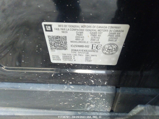 Chevrolet EQUINOX LT 2020 2GNAXVEX0L6109211 Image 9