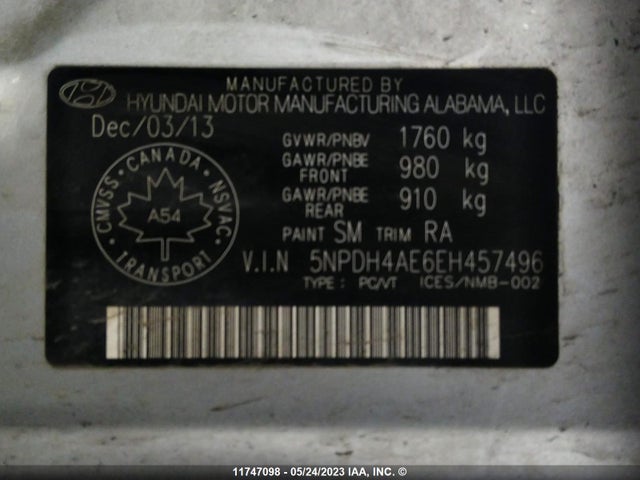 Hyundai Elantra Gls 2014 5NPDH4AE6EH457496 Image 10