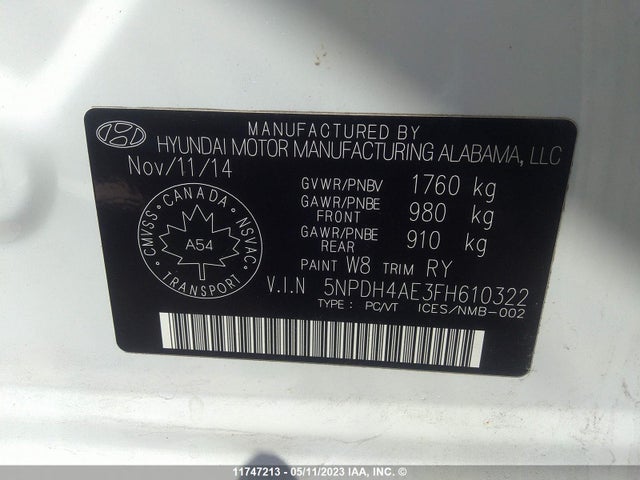 Hyundai ELANTRA GL 2015 5NPDH4AE3FH610322 Image 11