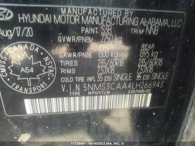 Hyundai Santa Fe Sel/sel Plus 2020 5NMS3CAA4LH266943 Image 9