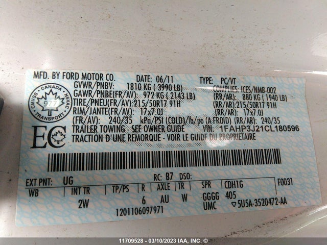 Auction sale of the 2012 Ford Focus Titanium, vin: 1FAHP3J21CL180596, lot number: 11709528