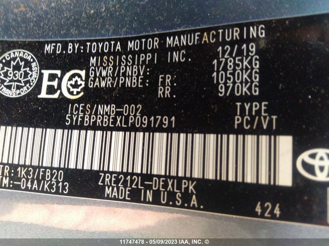 Toyota Corolla Le/l/xle 2020 5YFBPRBEXLP091791 Image 10