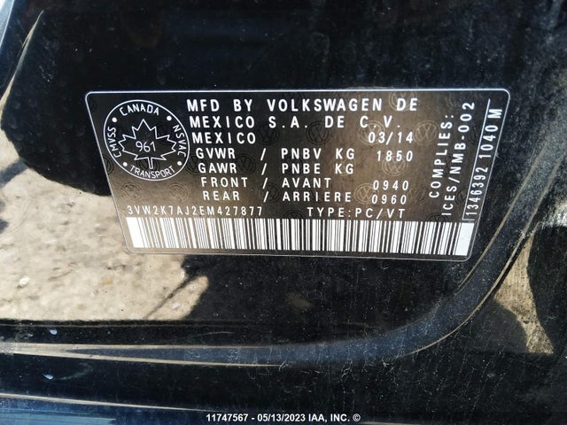 3VW2K7AJ2EM427877 Volkswagen JETTA S
