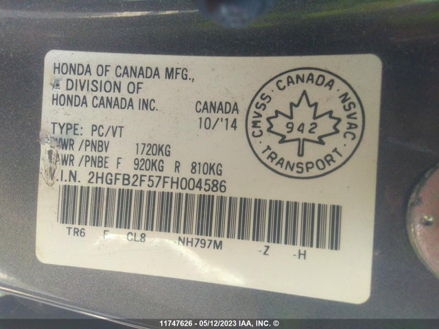 Honda Civic Ex 4dr 2015 2HGFB2F57FH004586 Image 10