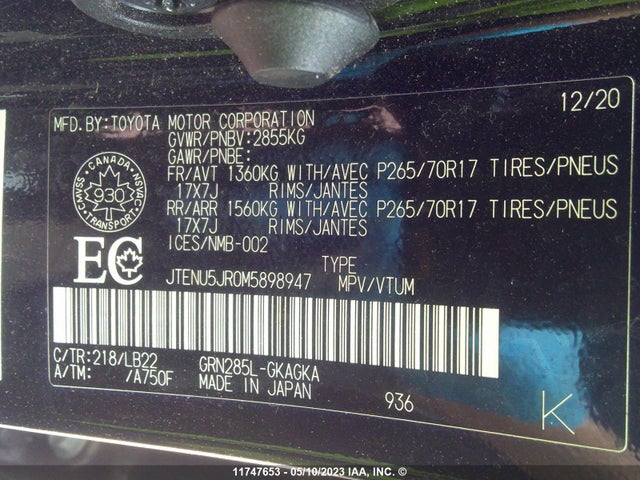 Toyota 4RUNNER 2021 JTENU5JR0M5898947 Image 10